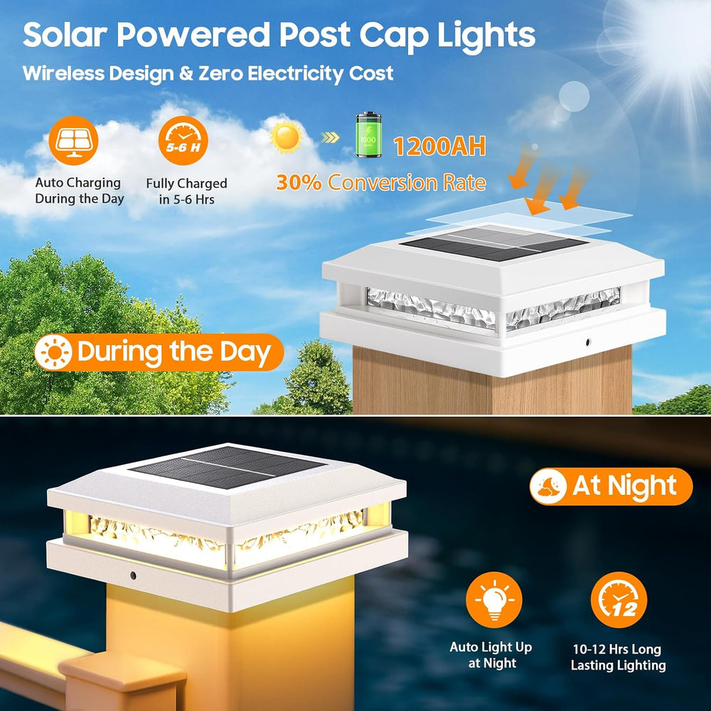 Solar Post Cap Lights 12 Pack for 4x4 4.5x4.5 5x5 Vinyl/Wood Posts, White