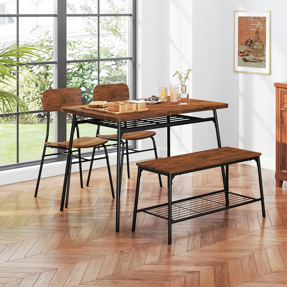 Tangkula Dining Table Set for 4, Square Kitchen Table & Chair Set w/Stora...