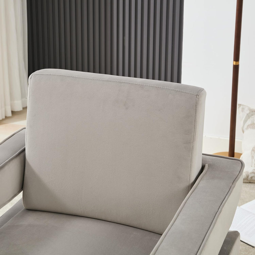 Velvet Accent Chair, Modern Armchair with Silver Base, Grey