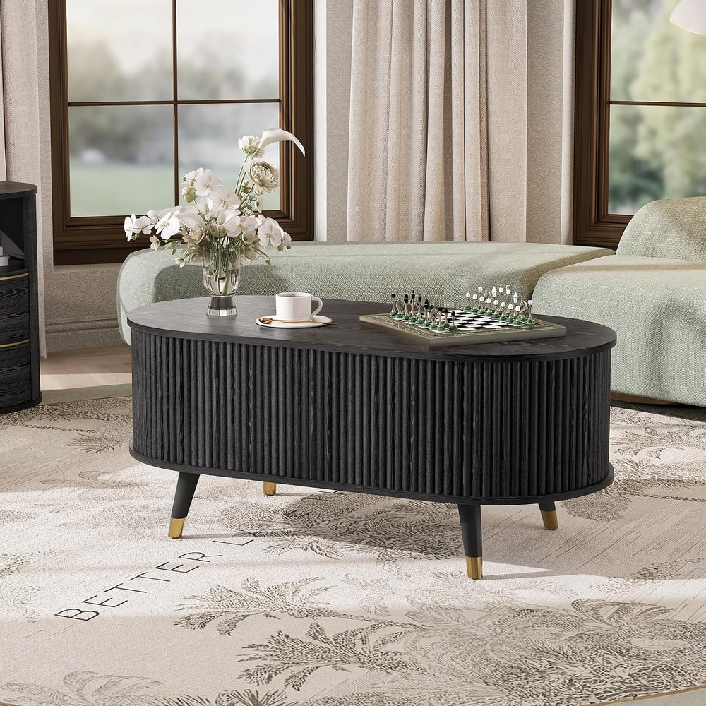 JOINICE Oval Lift Top Coffee Table with Storage for Living Room,42.5",Black