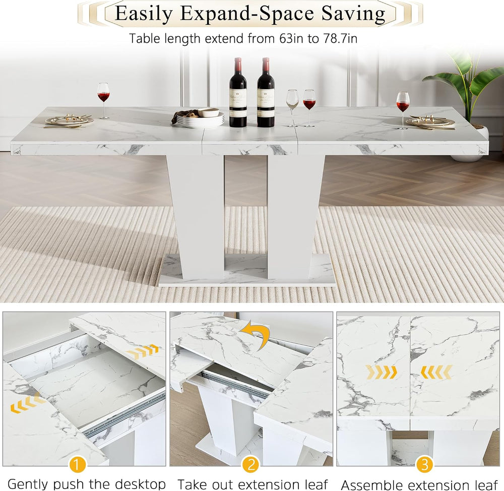 7-Piece Extendable Dining Table Set for 6-8 People 63"-78.7" Kitche...
