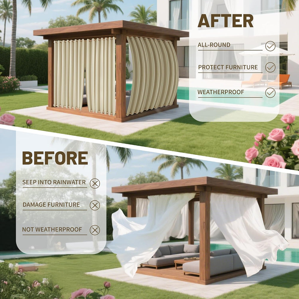 Outdoor Curtains for Patio Waterproof, Zipper Design 2 Panels Privacy Weather...