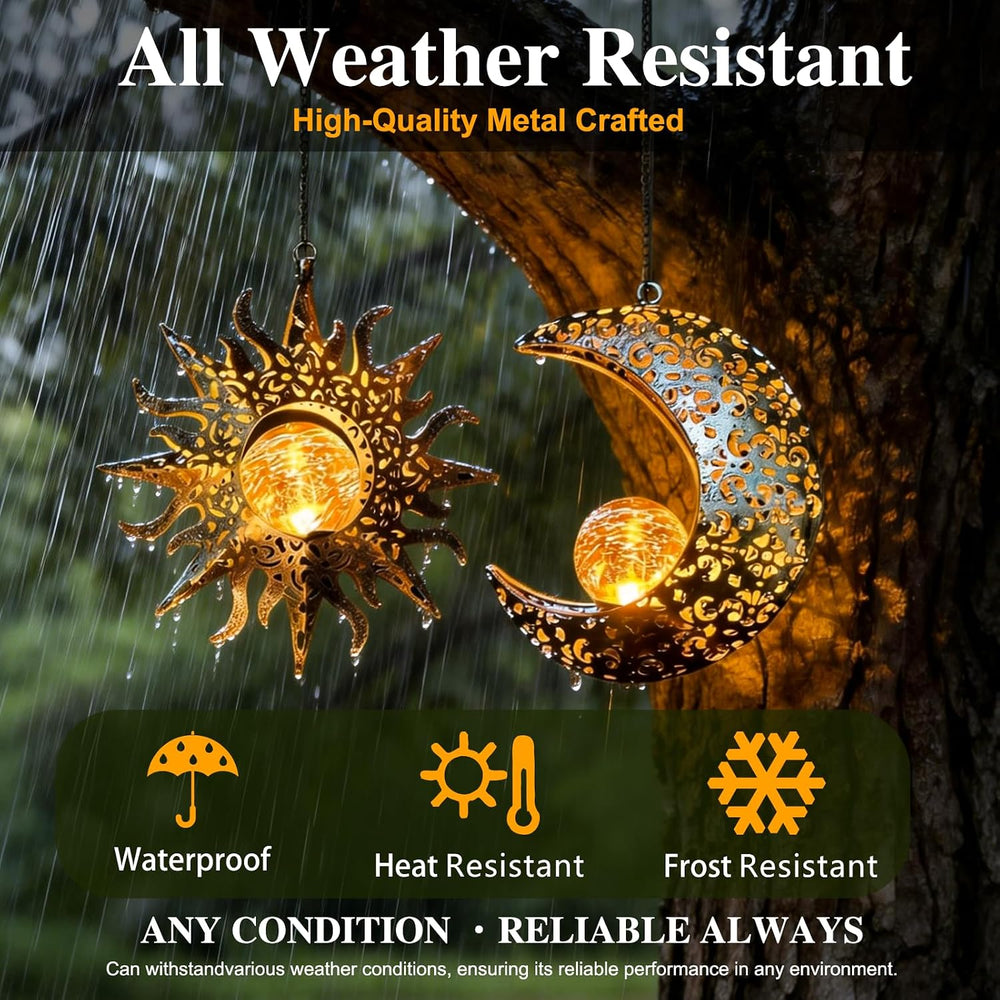 Solar Hanging Sun Moon Lights,Outdooor Lanterns Waterproof Garden Gifts