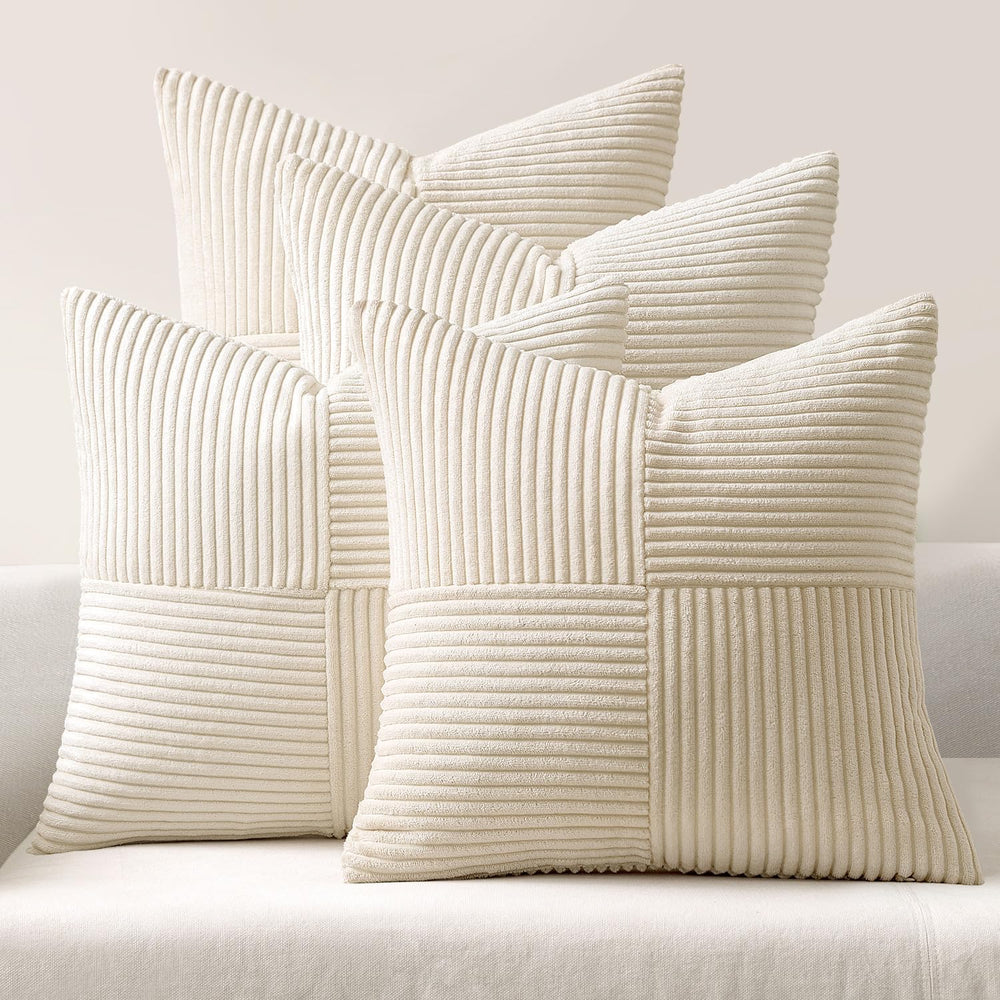 MIULEE Beige Throw Pillow Covers 20x20 Inch Set of 4 Boho Patchwork Cushion C...
