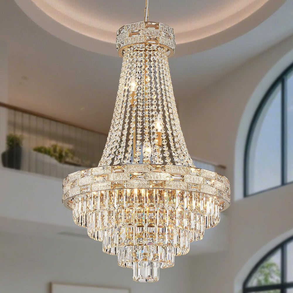 Luxury Gold Crystal Chandeliers 12 Lights Modern Chandelier for High Ceilings...