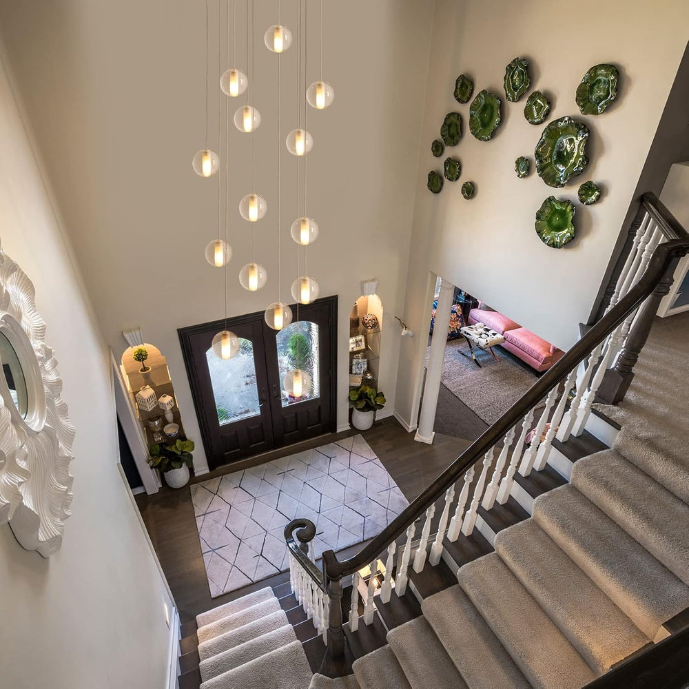 14 Lights Staircase Chandelier for High Ceiling, Dimmable Modern Crystal Rain...
