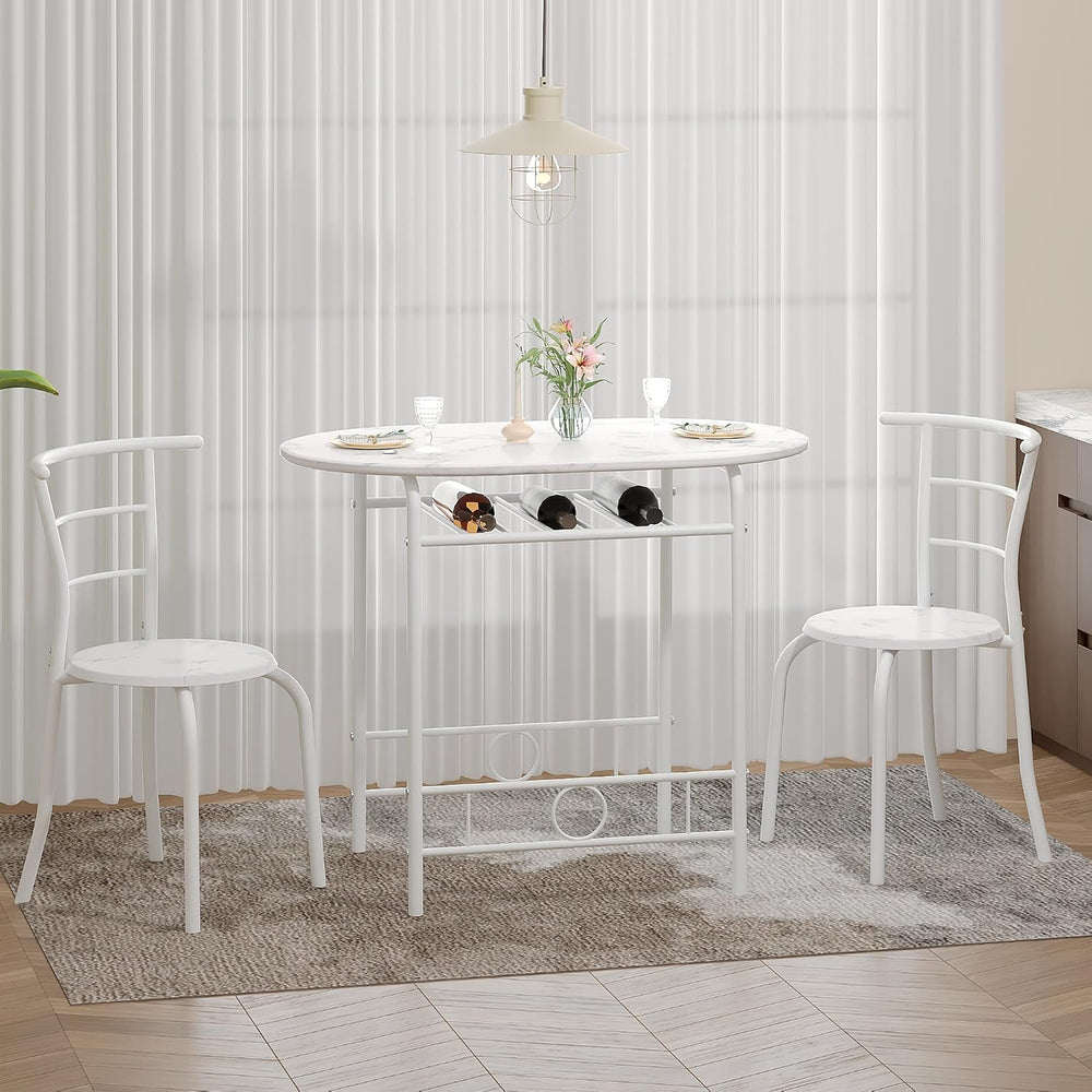 VECELO 3-Piece Dining Table Set for Kitchen Breakfast Nook, Faux Marbled Oval...