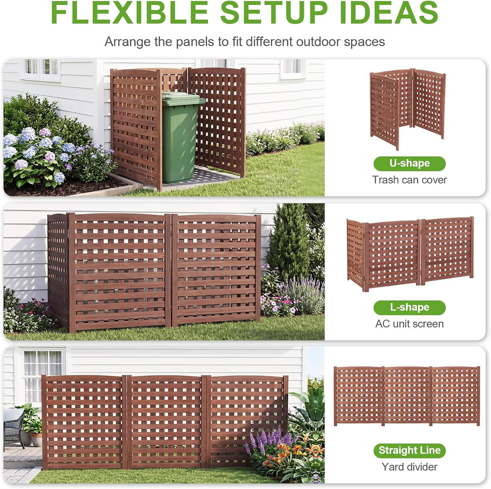3-Panel Outdoor Air Conditioner Fence Screen, Outside Wood Privacy Fence, Tra...