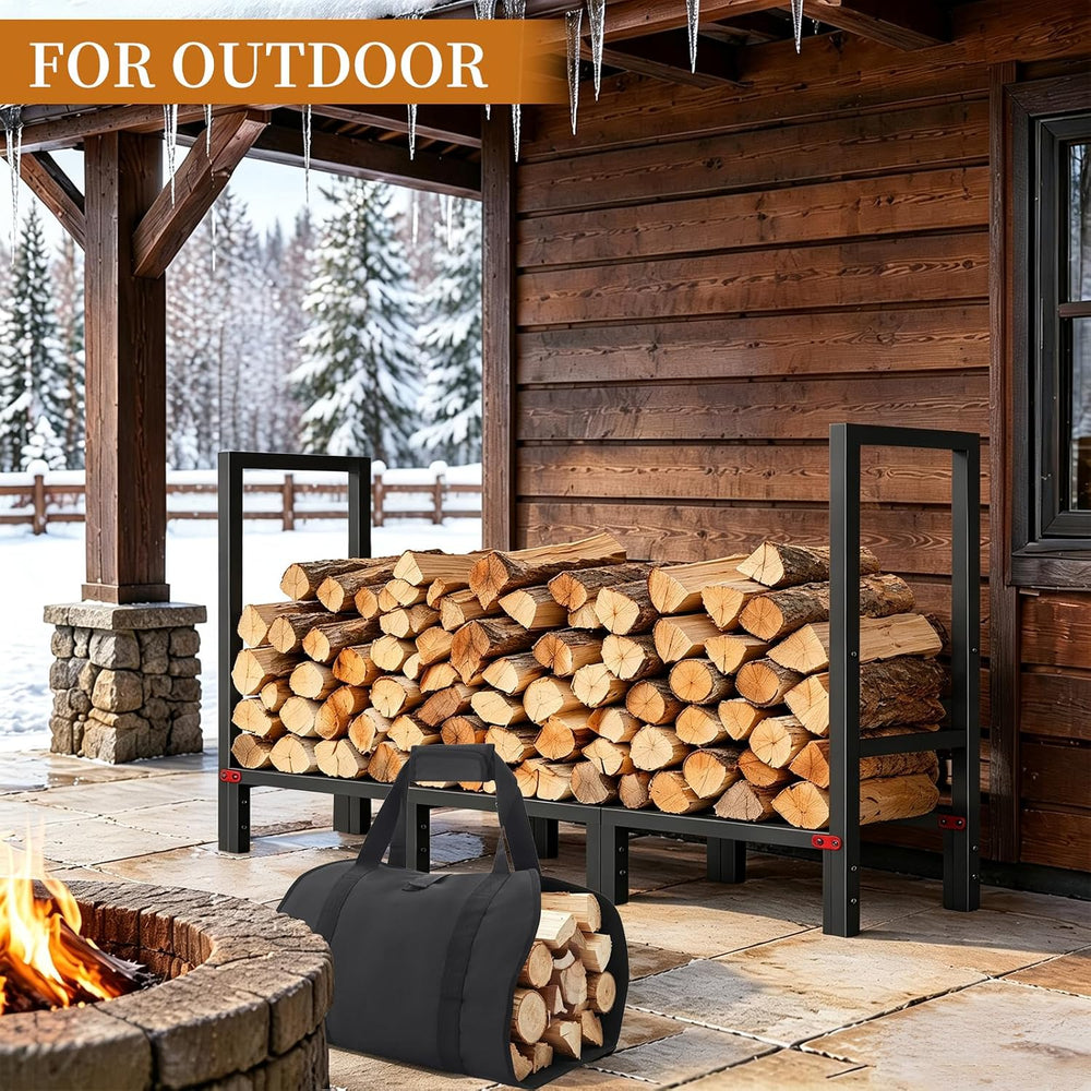 4FT Firewood Rack Indoor Outdoor with Log Carrier, Firewood Log Rack Holder w...