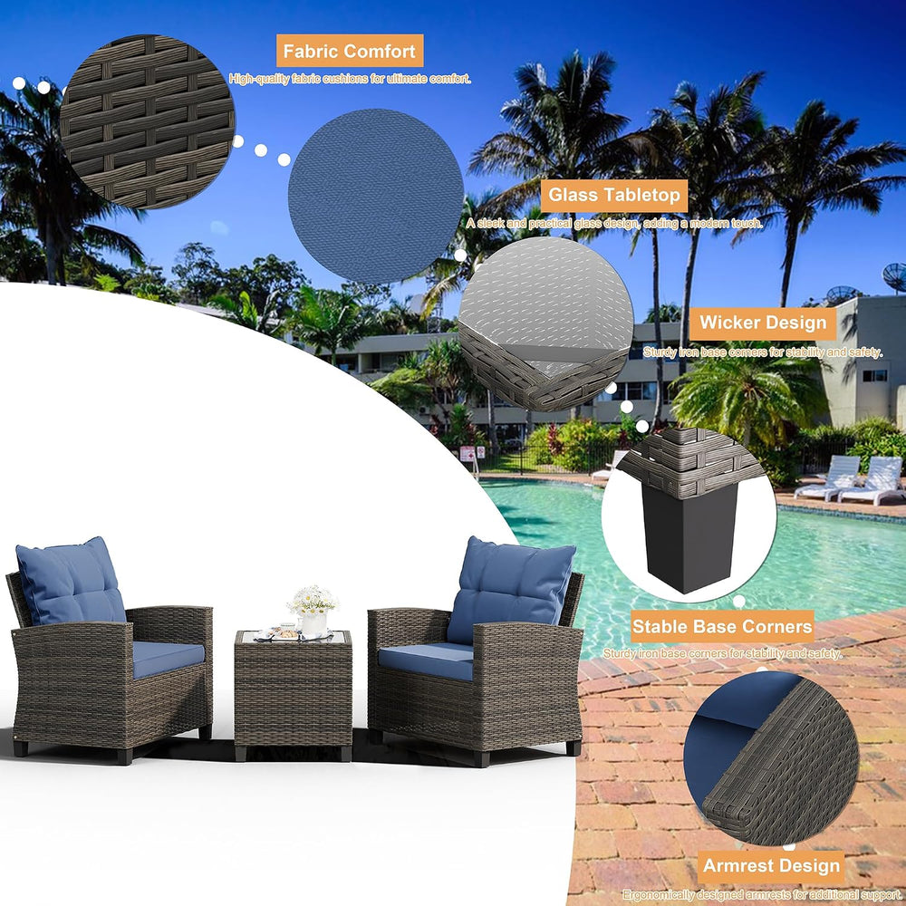 Shintenchi 3 Pieces Patio Furniture Set 3 Pieces PE Rattan Wicker Chairs with...