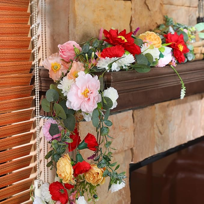 XunYee 6 Pcs 35.4 ft Flower Garlands Hanging Wildflower Backdrop Decoration A...