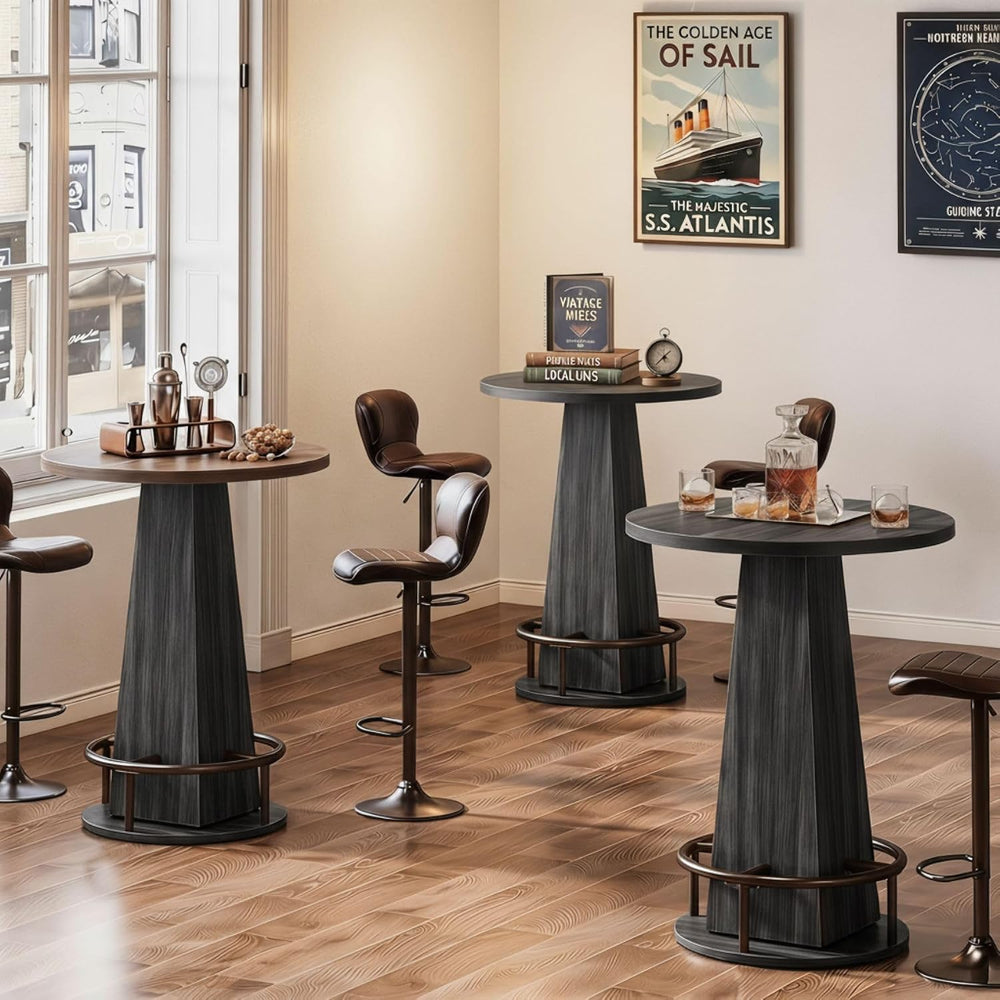 Tribesigns Round Bar Table, 37.4" High Pub Table with Metal Footrest