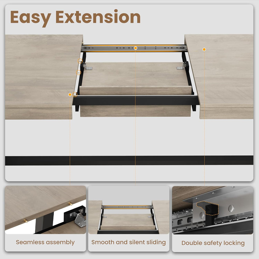 GarveeHome 63-83" Extendable Dining Table, Industrial Rectangular Dining...