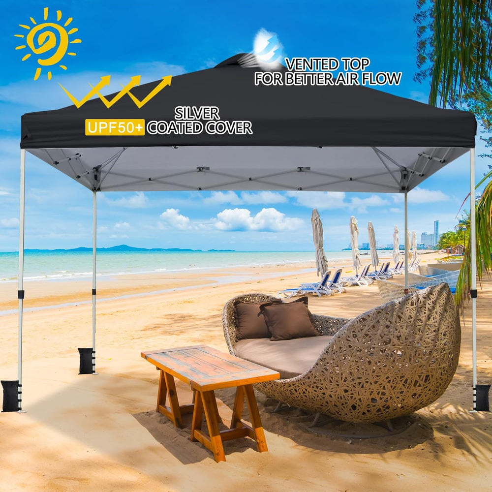 VINGLI 10x10 Pop Up Canopy Tent with Carry Bag and Sandbags, Outdoor Gazebo C...