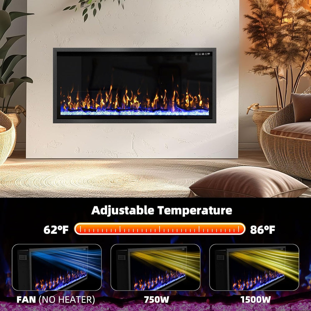 Kucreiheat 42 Inch Electric Fireplace Aluminum Frame-Ultra Silm Fireplace Rec...