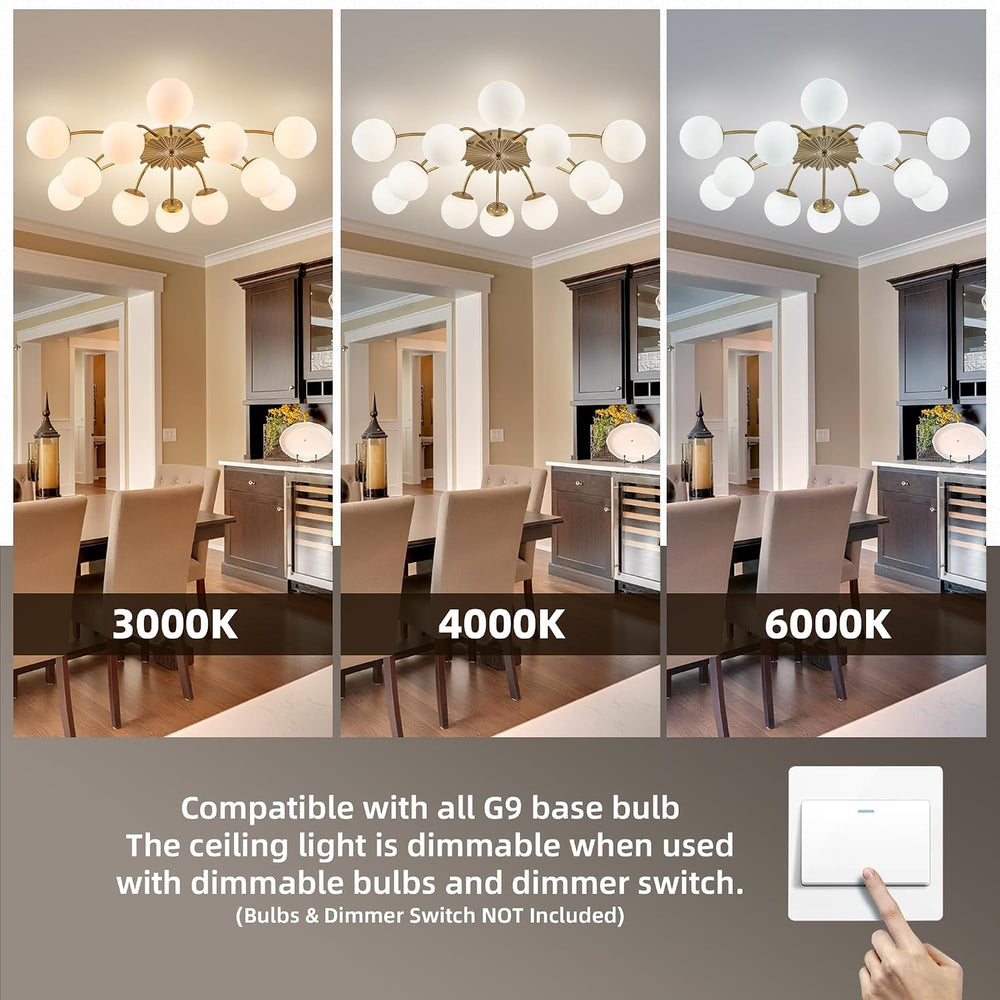 12-Light Large Bubble Ceiling Light with Milk Glass Globe Lampshade, Gold