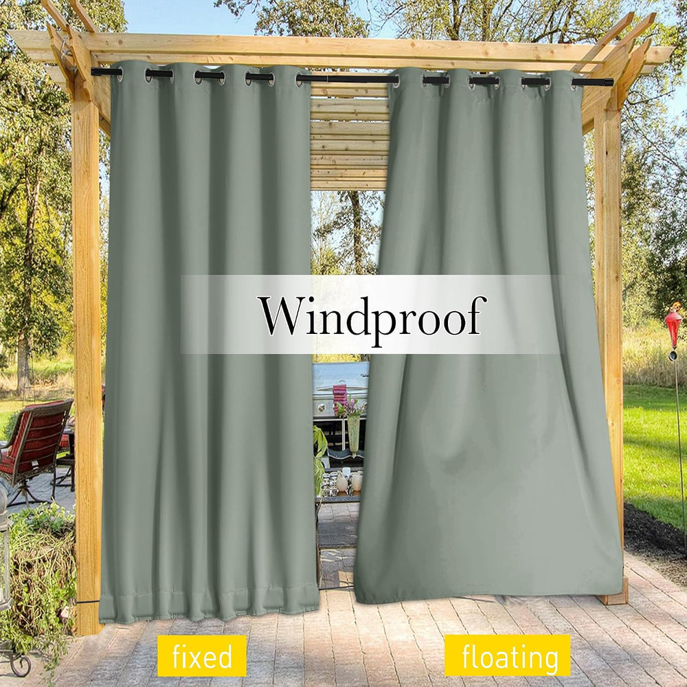 NICETOWN Windproof Outdoor Curtains for Patio Waterproof W66xL90 Sage Green
