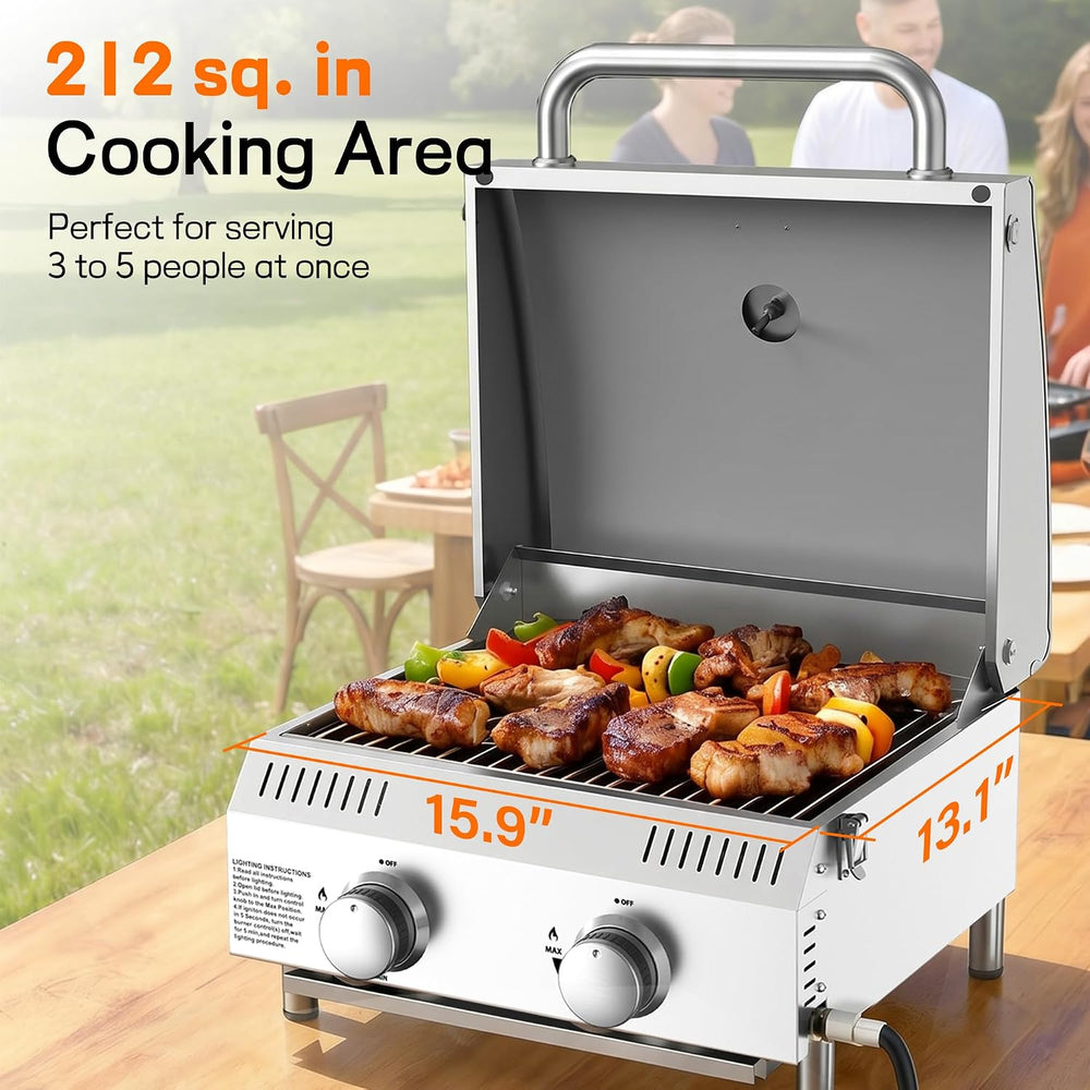 Veralune 2-Burner Tabletop Gas Grill, 22,000 BTU Stainless Steel Grill
