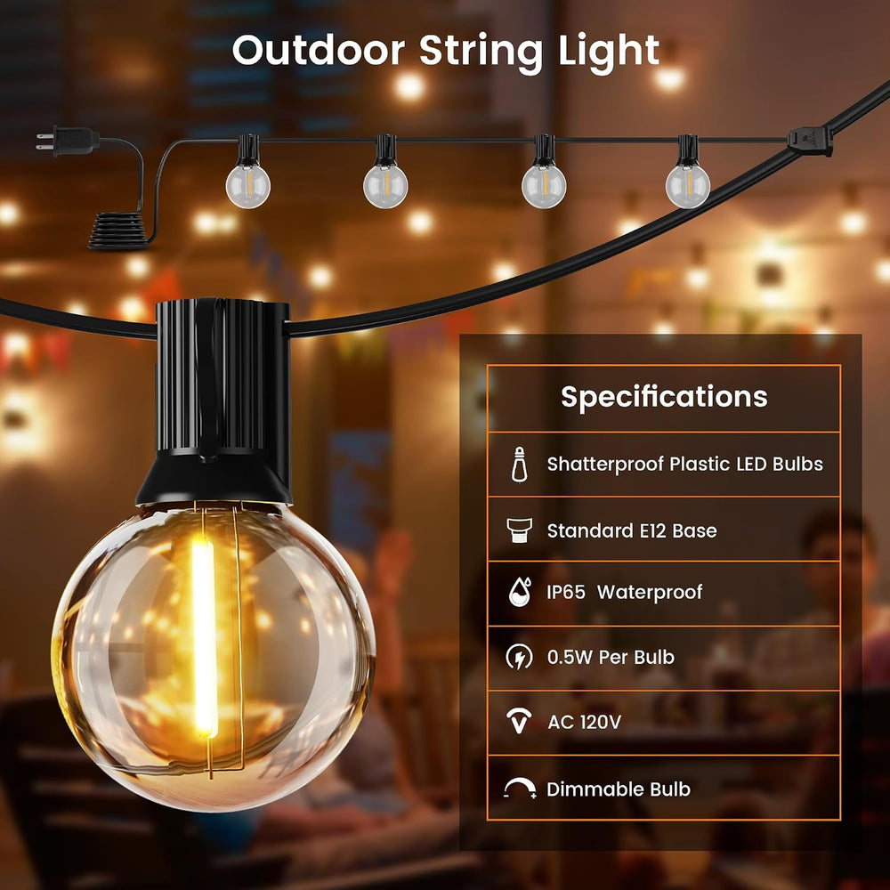 OHLUX Outdoor String Lights,110FT Dimmable Patio Lights with 52 Shatterproof ...
