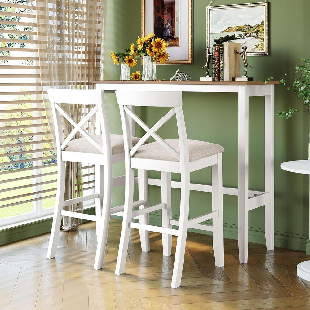 LUMISOL 3 Piece Pub Table and Chair Set, Wood Counter Height Dining Set for 2...