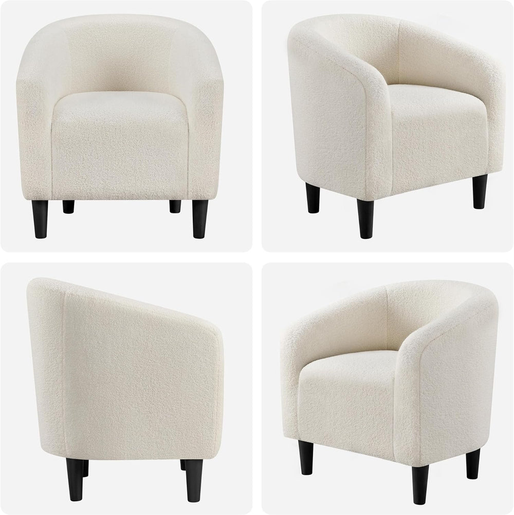 Yaheetech Small 25.5in Wide Sherpa Barrel Accent Chair for Bedroom, Ivory