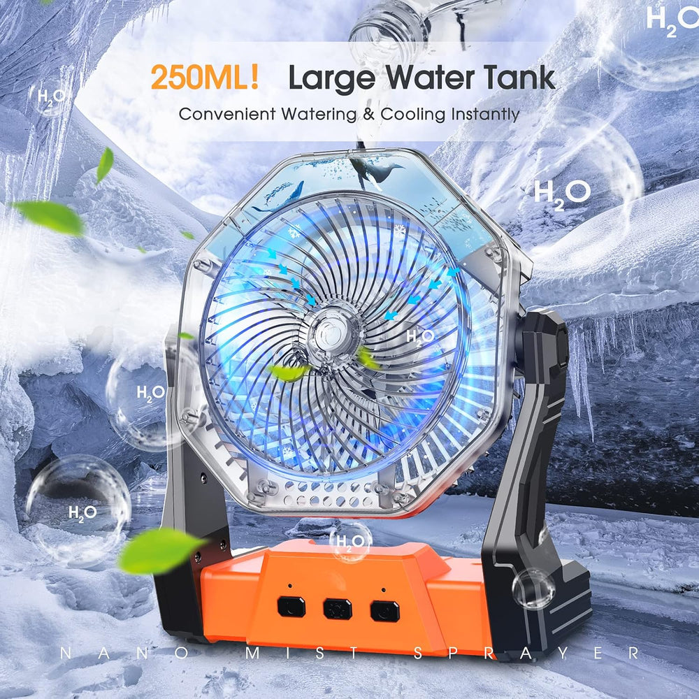 Ausic Portable Misting Fan, Outdoor Rechargeable Fan, LED Light, Hook, 35H
