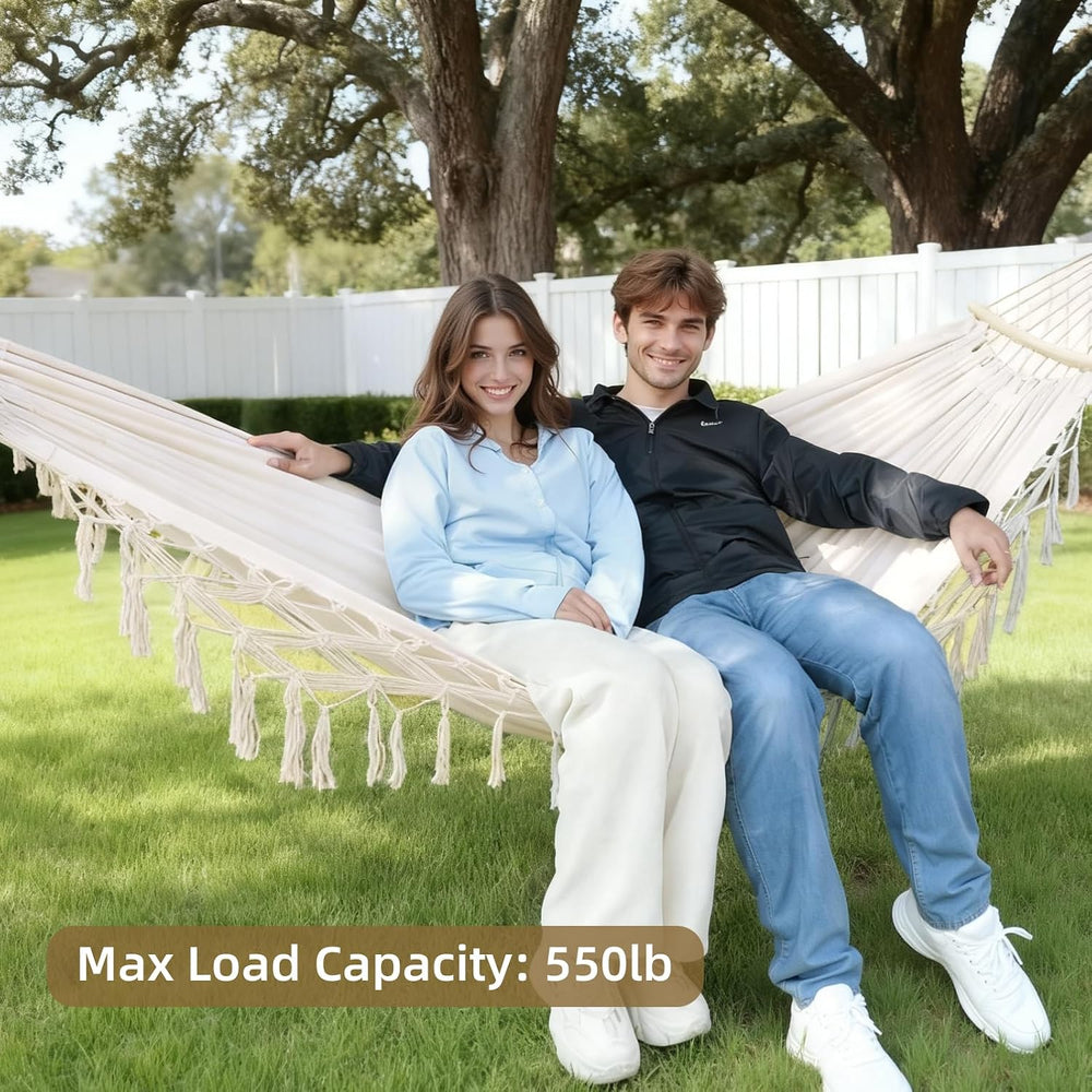 Portable Double Hammock, Hanging Hammock with Tassels and Fishtail Knitting, ...