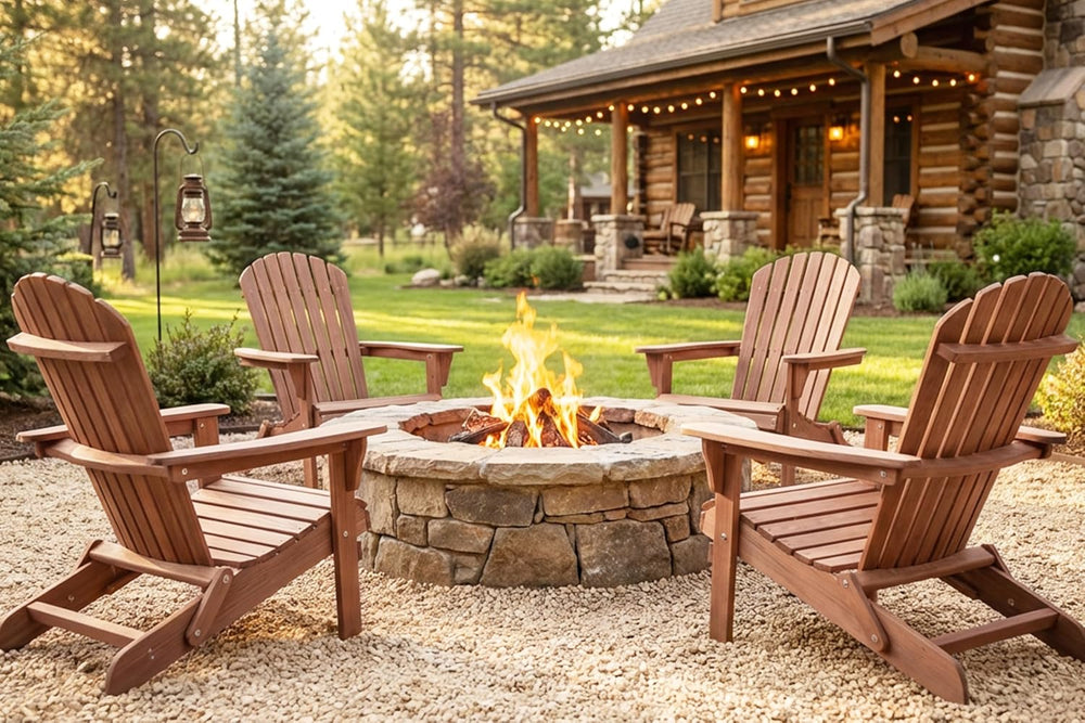 Wooden Folding Adirondack Chair Set of 2, Half Pre-Assembled Wood Lounge Chai...