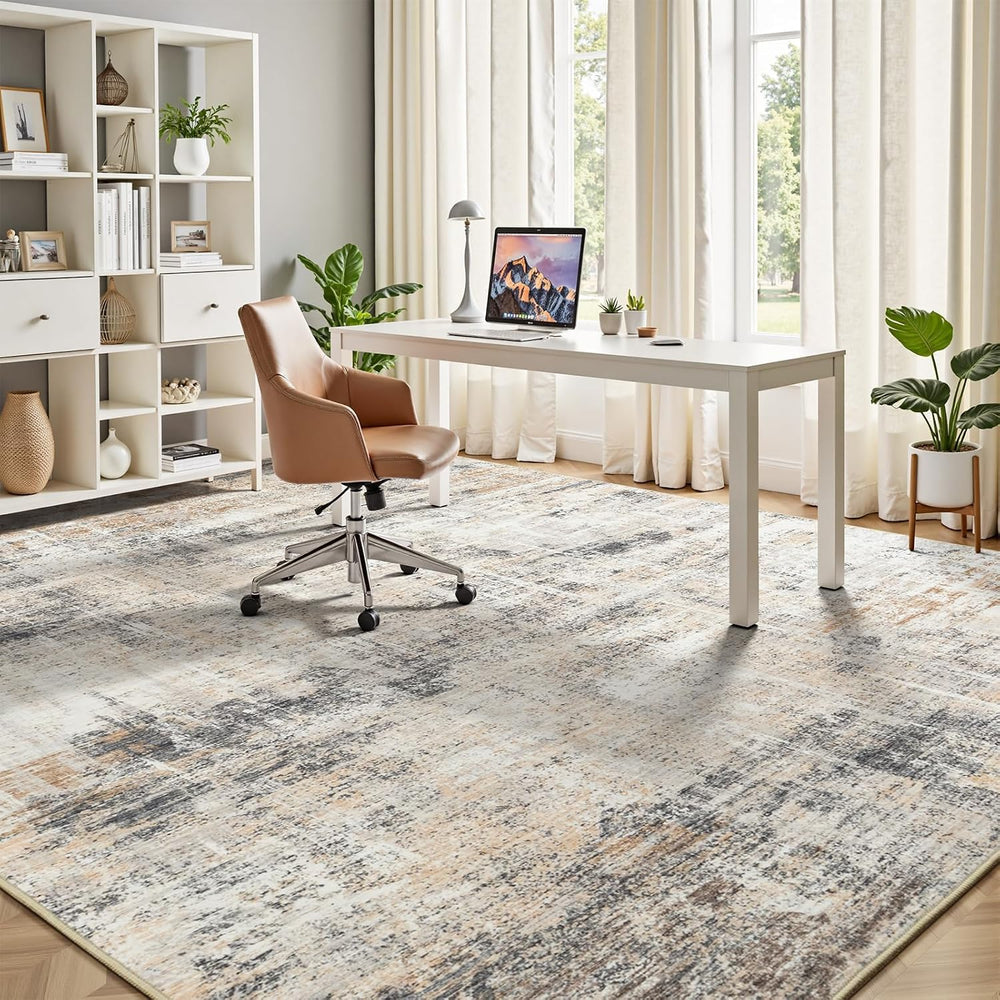 8x10 Area Rug for Living Room, Abstract Washable Non-Slip Large Rugs, Gold