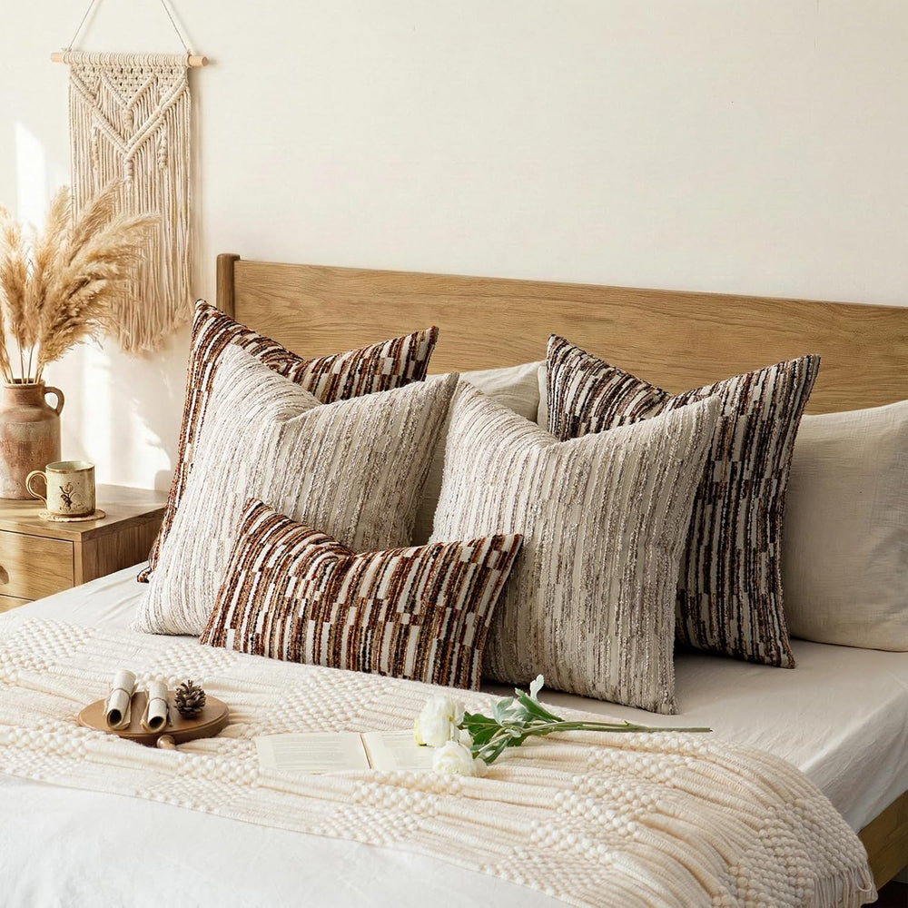 Boho Striped Decorative Throw Pillow Covers 26"X26" Set of 2,Dark B...