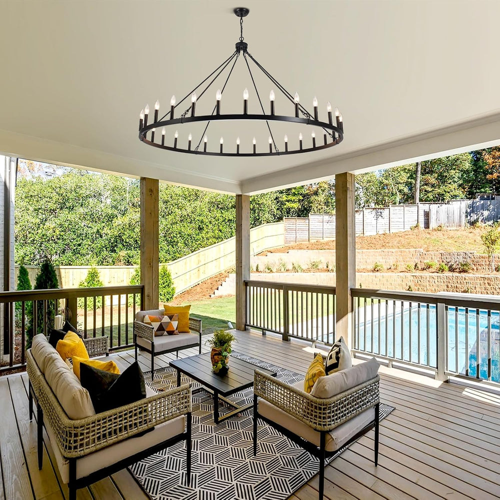 30 Lights Black Extra Large Wagon Wheel Chandelier, 60 Inch Farmhouse Industr...