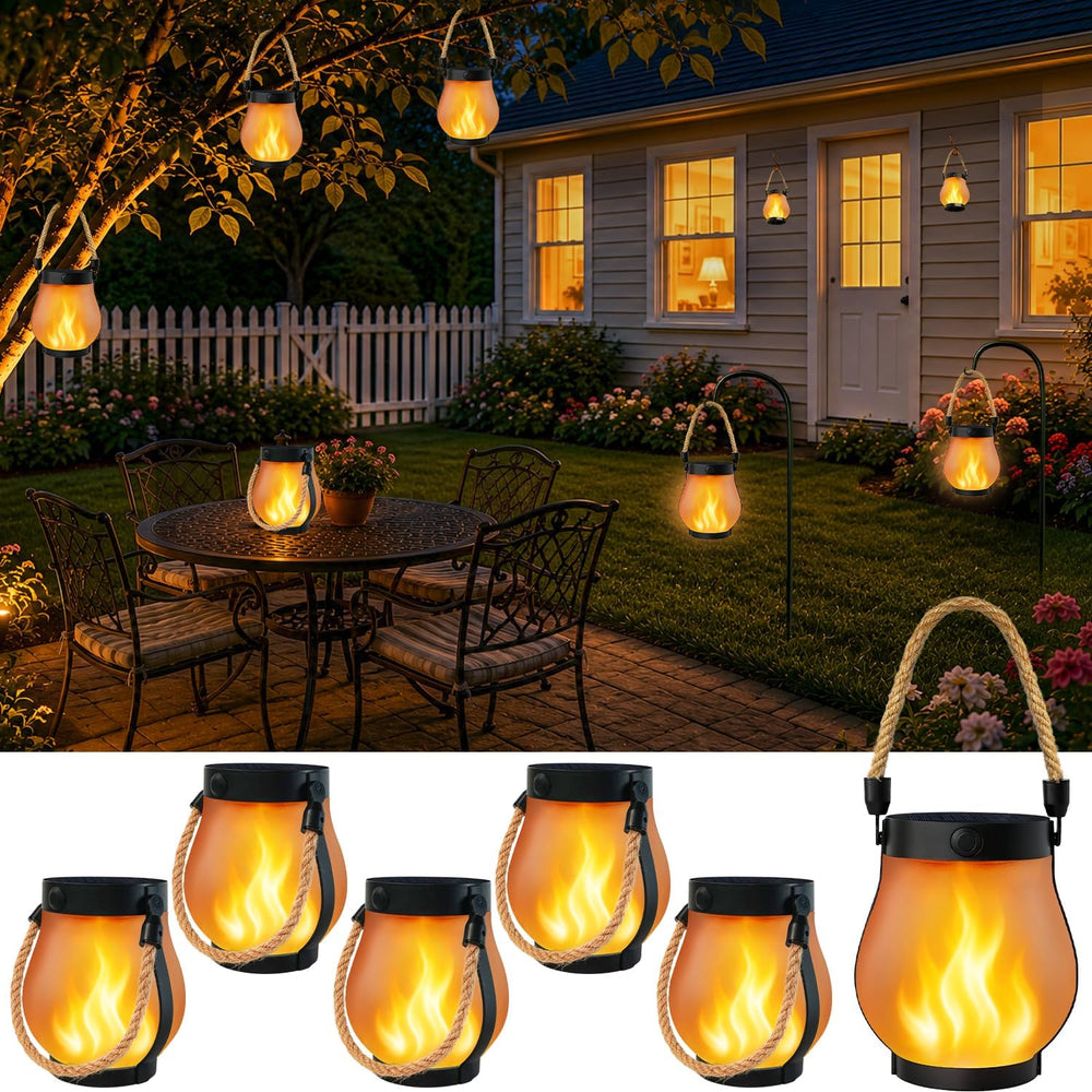 6 Pack Solar Lanterns Outdoor Waterproof, Flickering Flame Solar Lights