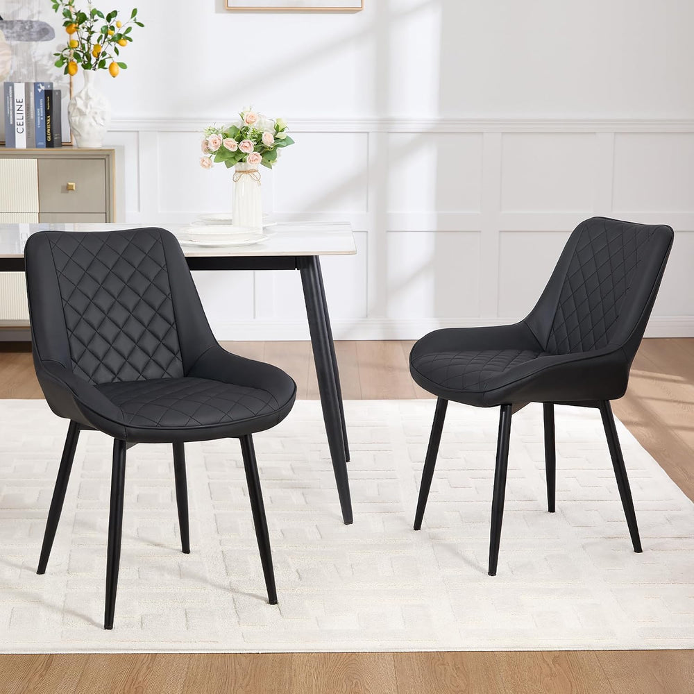 Dining Chair Set of 2, Modern Dining Chairs with Thick Cushions, Faux Leather...