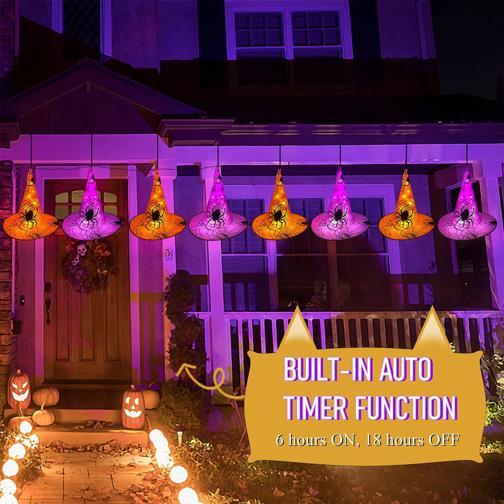 WATERGLIDE Halloween Decorations, 12Pcs Lighted Hanging Witch Hats 8 Modes