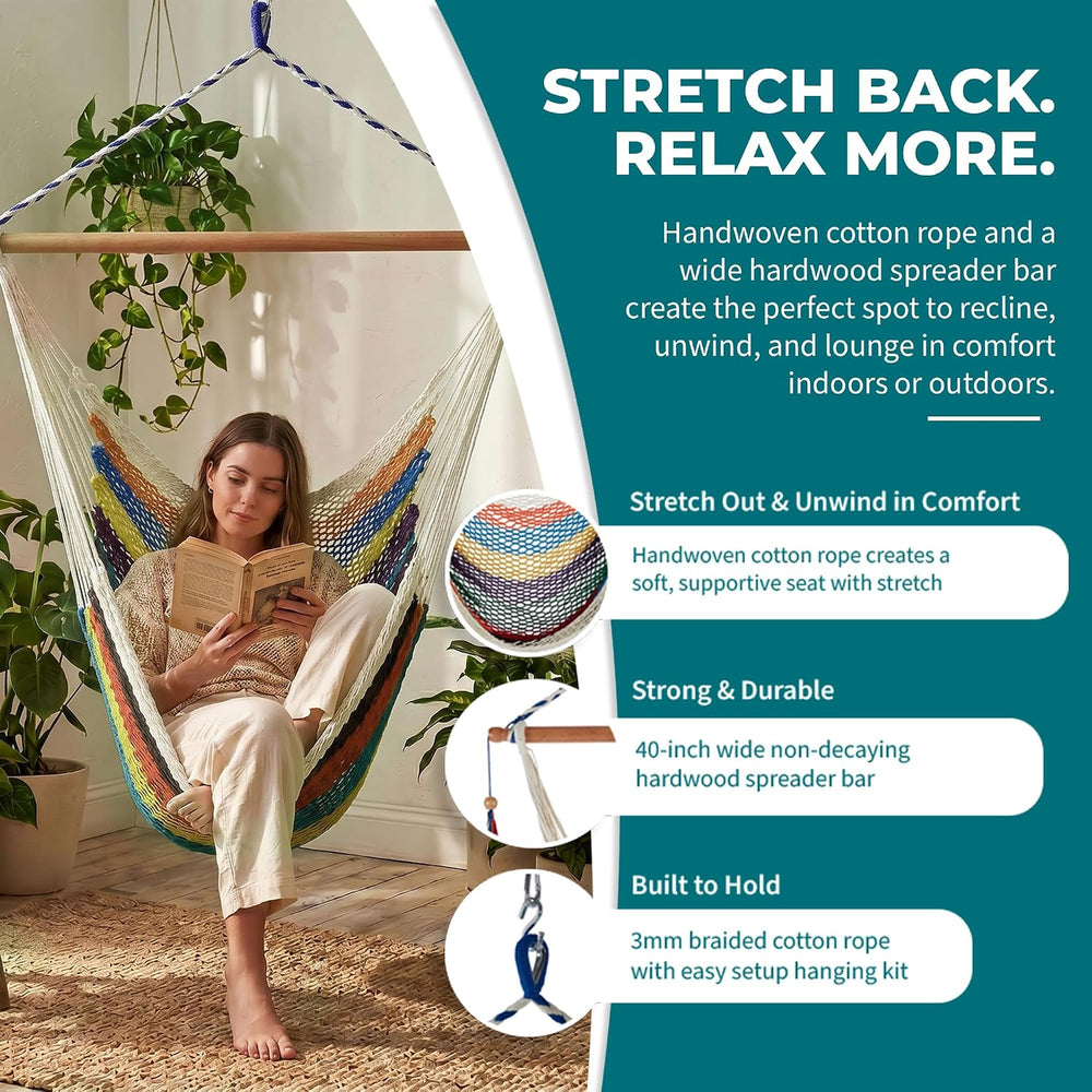 Bliss Hammocks Tahiti Hammock Chair with Spreader Bar, Multicolor