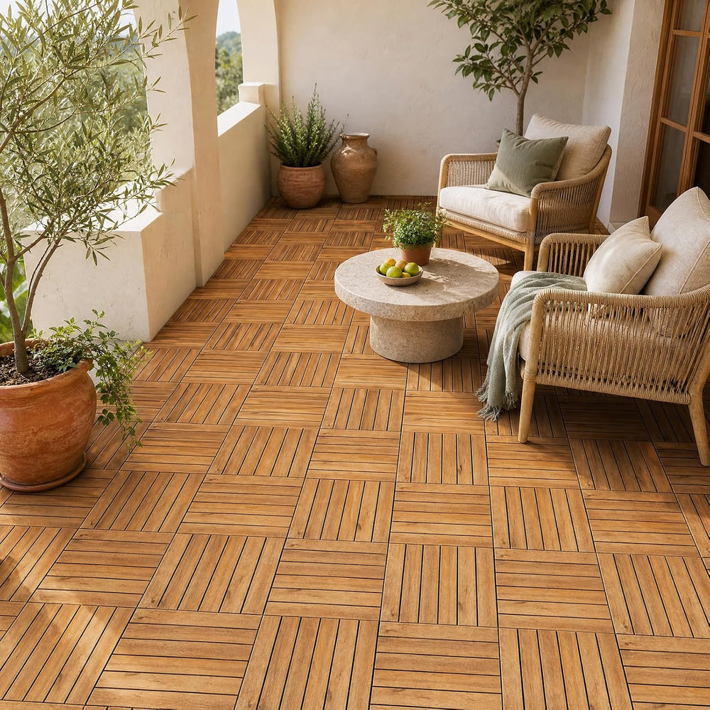 Goplus 54-Pack Acacia Wood Interlocking Deck Tiles (54 PCS,Straight)