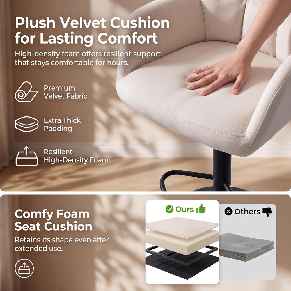 ROCITY Swivel Bar Stools Set of 2, Adjustable Height, Beige Velvet Fabric