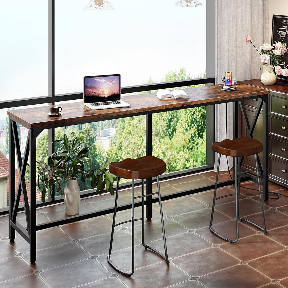 CHOEZON 70.9'' Bar Table, Kitchen Dining Table with Power Outlet and ...