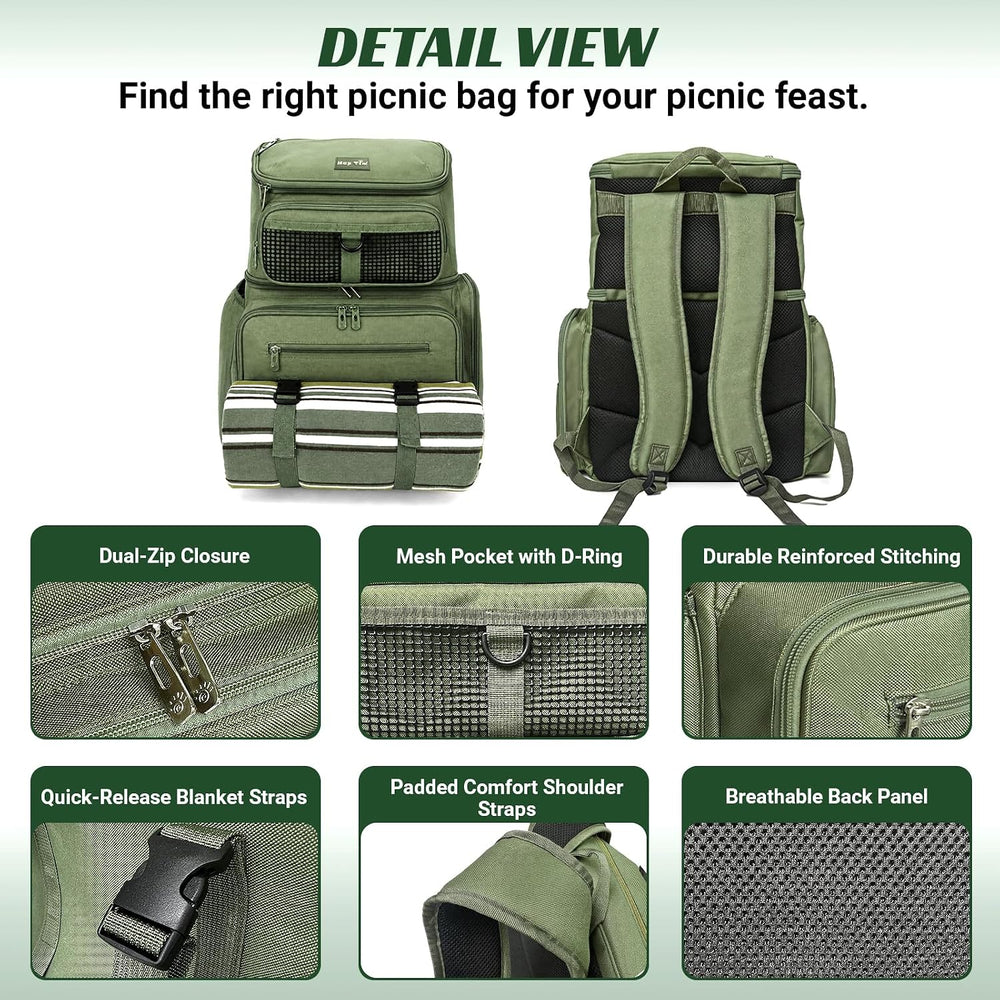 Hap Tim Large Picnic Basket Backpack for 4 with Insulated Cooler - Dry-Wet Se...