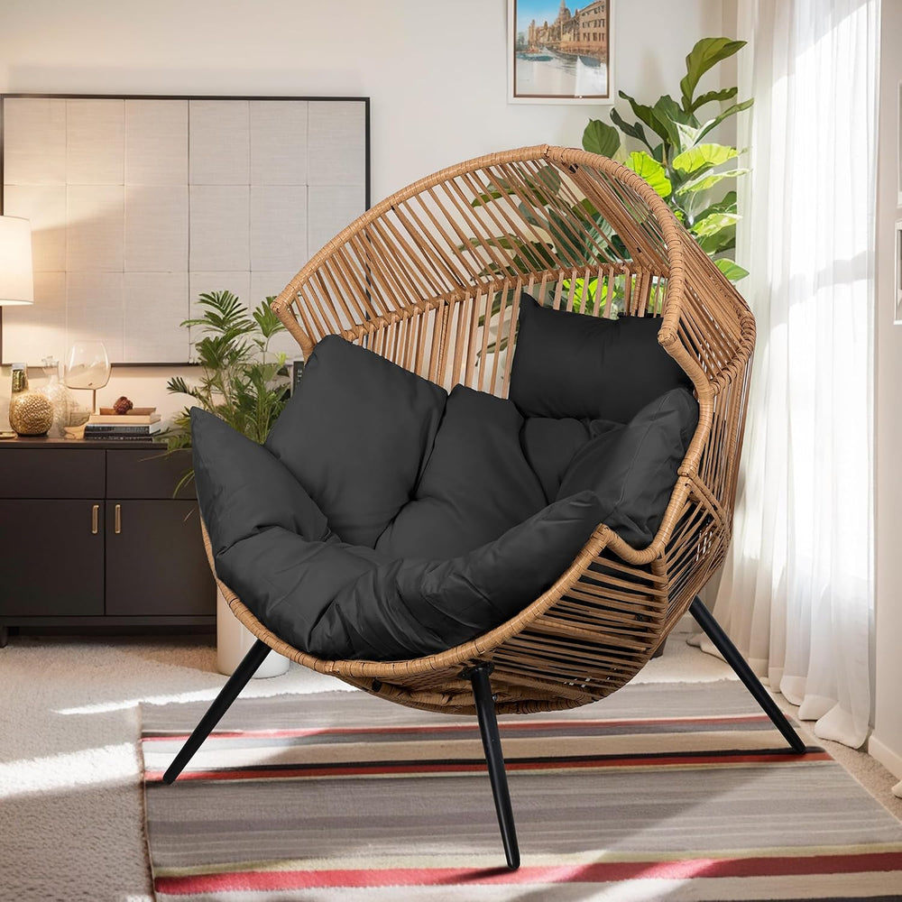Vongrasig Outdoor Wicker Egg Chair PE Rattan Chair with Cushion, Oversized Pa...