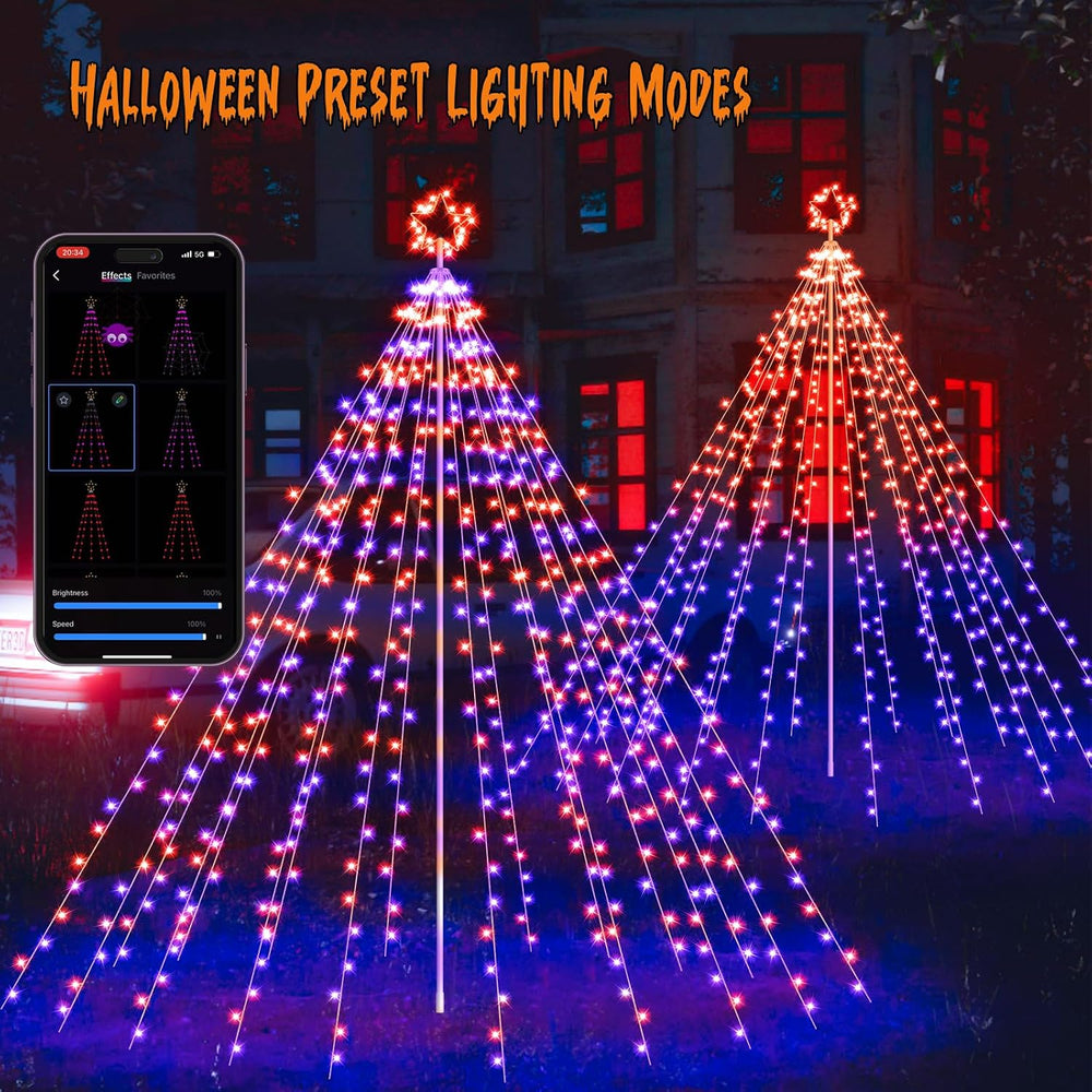 HOLILLUMA 12FT 488LED Outdoor Smart Waterfall Christmas Tree Lights