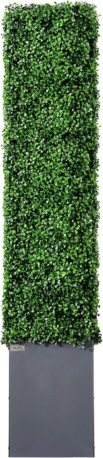 Artificial Boxwood Hedge Wall with Dark Gray Stainless Steel Planter Box Priv...