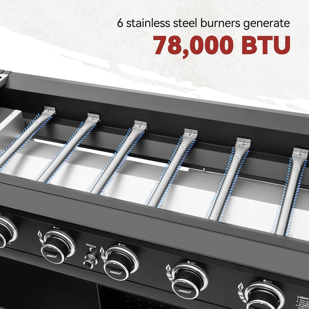 Royal Gourmet GB6000 6 Burner Propane Gas Griddle with Folding Side Tables