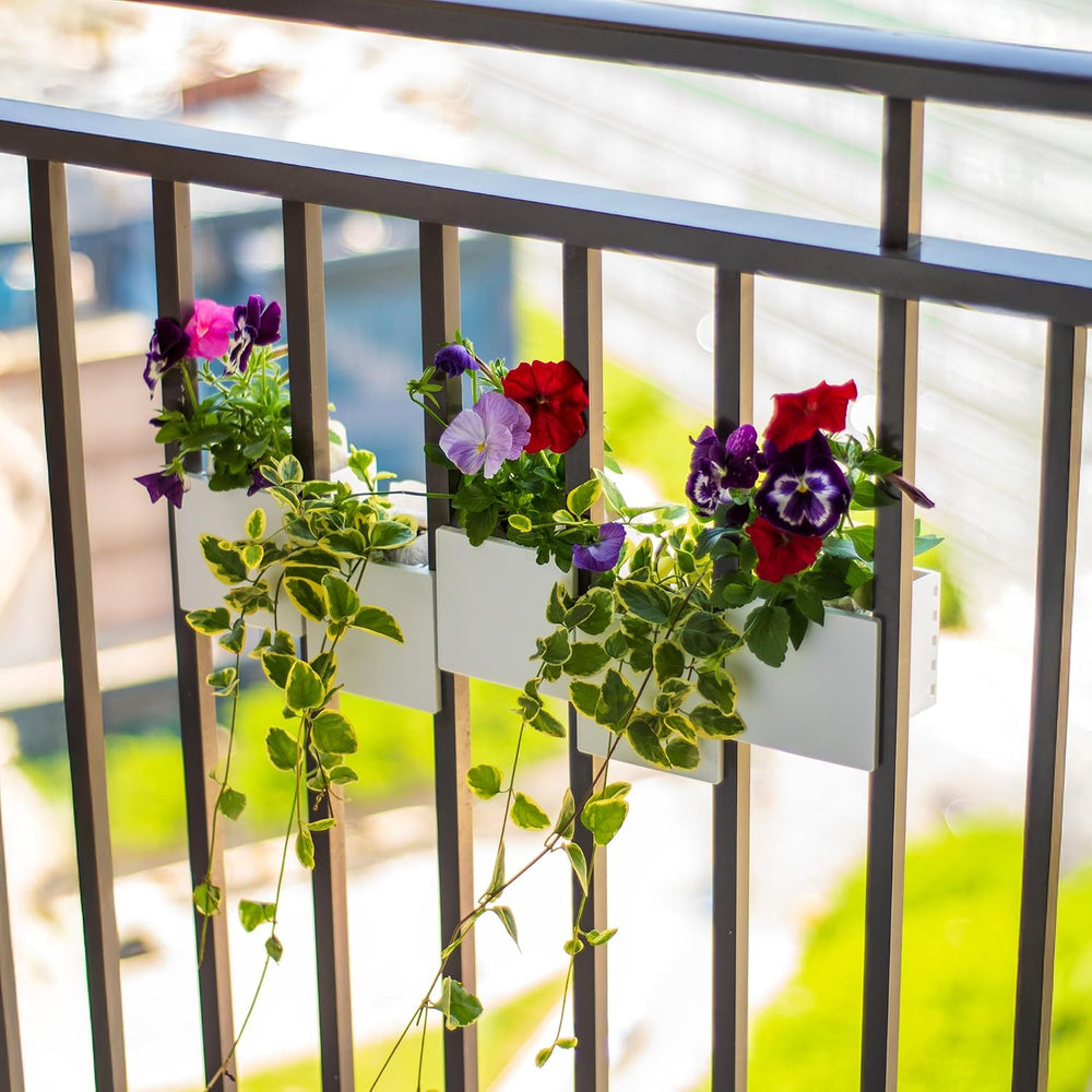 Railing Planter 5-Pack, White (4-inch) | Tool-Free Space-Saving Floating Flow...