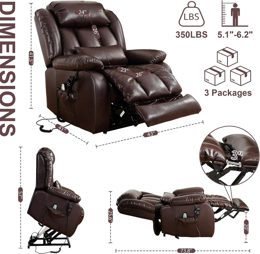 EDILLY X Large Genuine Leather Power Lift Recliner Chairs for Elderly