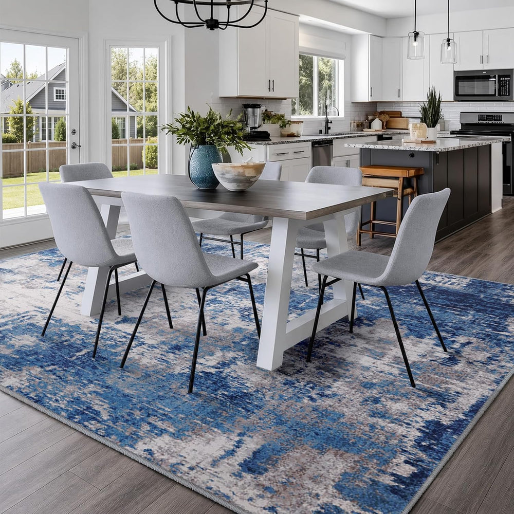 RELEANY Washable 9'x12' Abstract Area Rug for Living Room Blue Gray