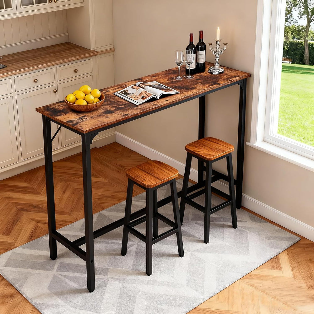 Karl home 43" Bar Table w/Triangular Support, 220 lbs, Rustic Brown