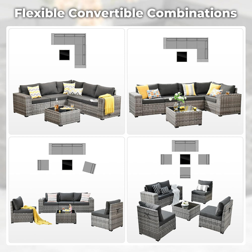 ovios 6 Pieces Patio Furniture Set, Outdoor Wicker Sectional Sofa with Coffee...