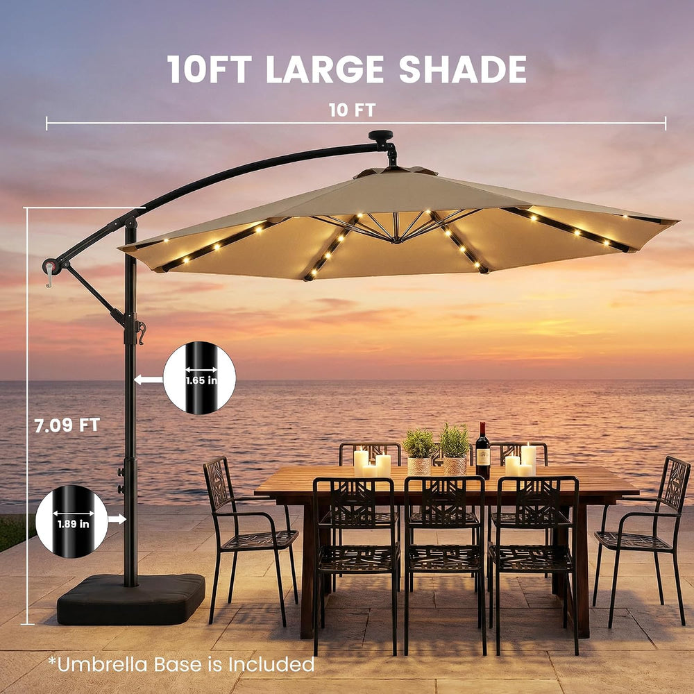 OLILAWN 10FT Patio Umbrella with Solar Lights and Base for Patio, Cream