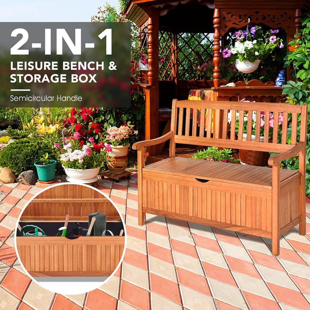 S AFSTAR Outdoor Patio Bench with Storage Box, 33 Gallon Storage Bench Deck B...